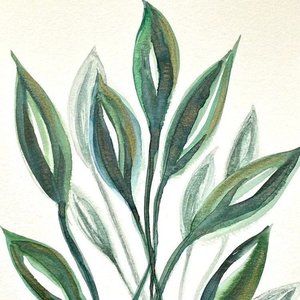 Glitter Leaves 1 - Original Wall Art Watercolor Leaf Painting 11"X14" Matted